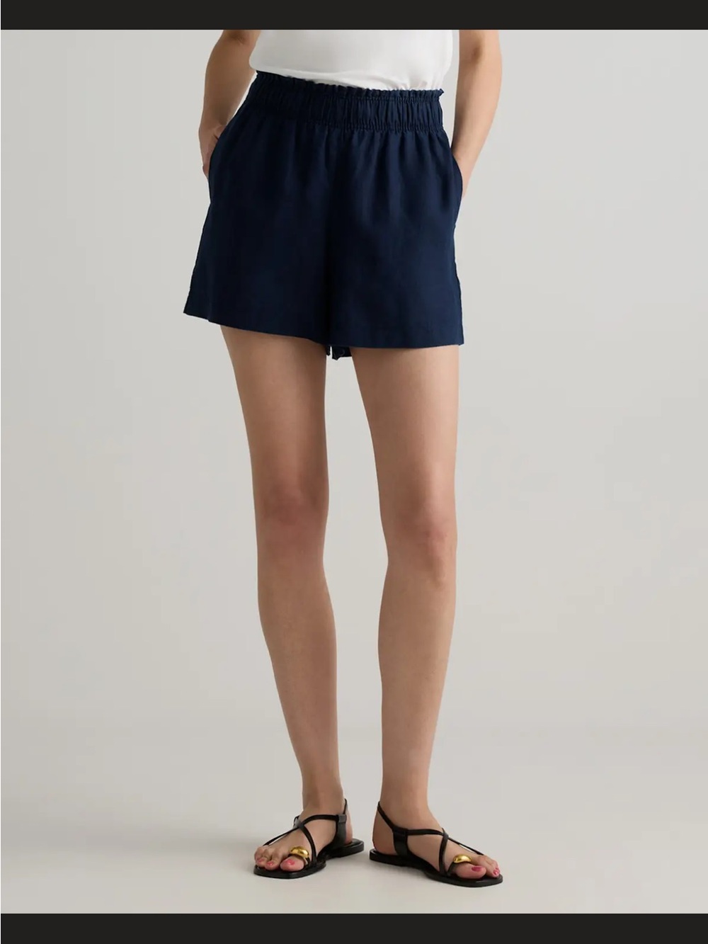 Quince Navy linen Elastic-Waist Shorts